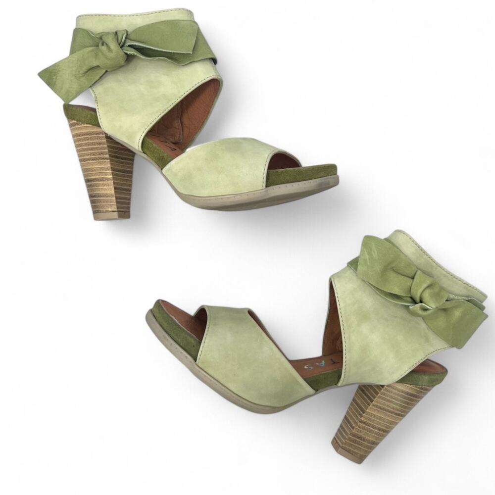 Anthropologie Hispanitas 36 / 6 Mint Green Leather Stacked Heel Open Toe Sandal